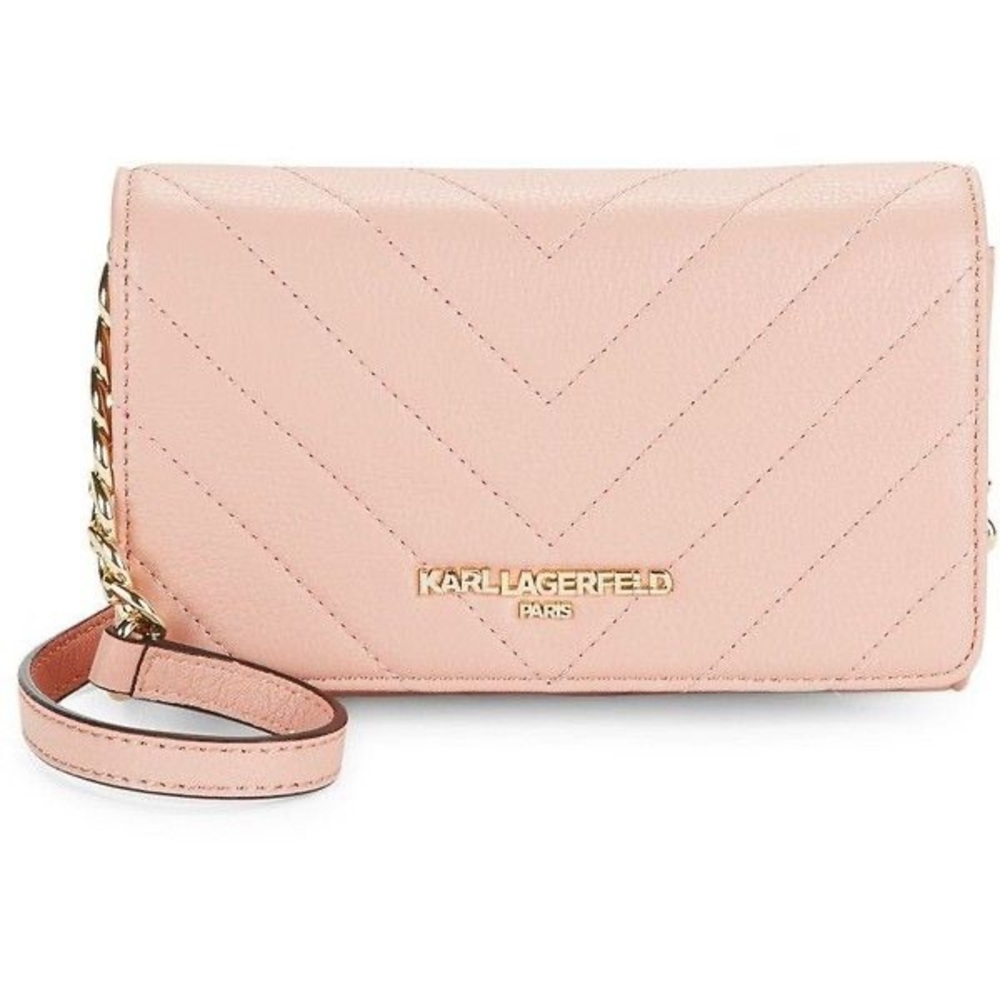 Karl Lagerfeld Paris Gigi Pink Quilted Women's Leather Crossbody Bag